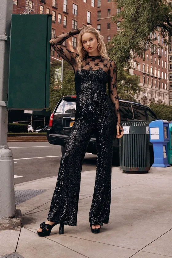 Flirty Moves Black Sequin Strapless Wide-Leg Jumpsuit sold by Lulus product image thumbnail 4