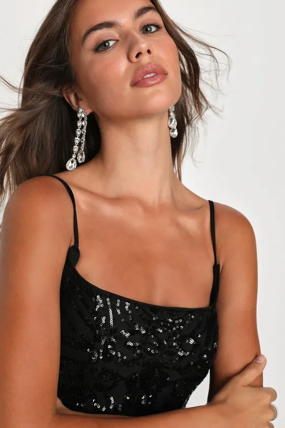 Effervescent Essence Black Sequin Sleeveless Bodycon Mini Dress sold by Lulus product image thumbnail 3