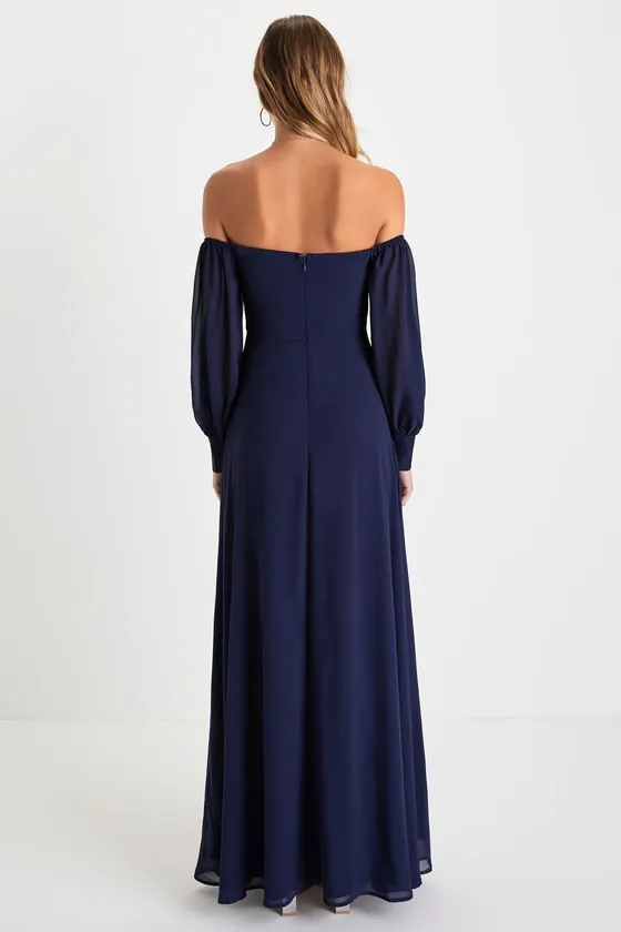 Feel the Romance Navy Blue Off-the-Shoulder Maxi Dress sold by Lulus product image thumbnail 2