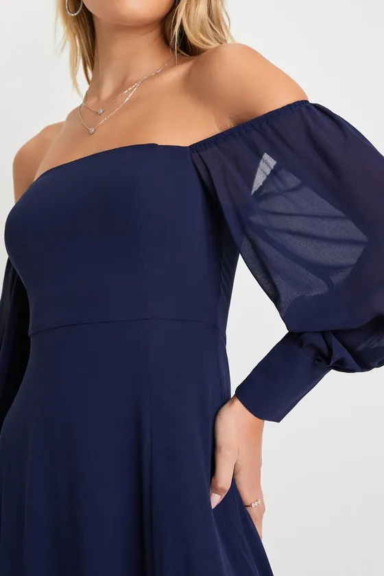 Feel the Romance Navy Blue Off-the-Shoulder Maxi Dress sold by Lulus product image thumbnail 4