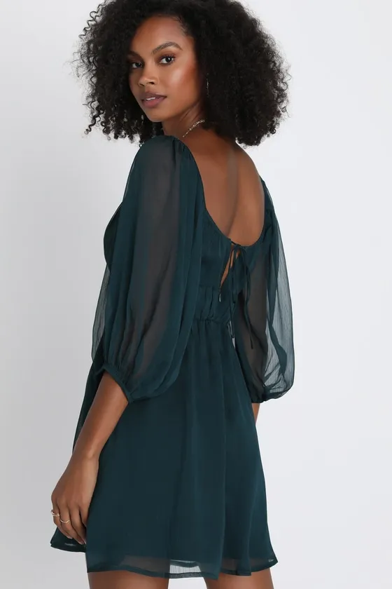 Vivacious Arrival Emerald Chiffon Balloon Sleeve Mini Dress sold by Lulus product image thumbnail 2