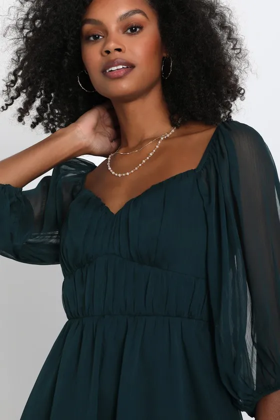 Vivacious Arrival Emerald Chiffon Balloon Sleeve Mini Dress sold by Lulus product image thumbnail 3