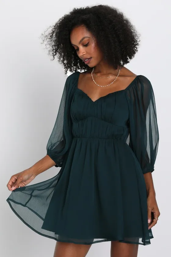 Vivacious Arrival Emerald Chiffon Balloon Sleeve Mini Dress sold by Lulus product image thumbnail 4
