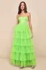 Rule the Runway Lime Green Tulle Bustier Tiered Maxi Dress sold by Lulus