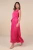 Goddess Aura Fuchsia Satin One-Shoulder Maxi Dress sold by Lulus