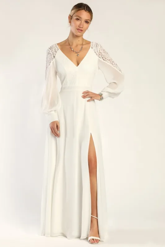 Astra White Lace Long Sleeve Backless Maxi Dress sold by Lulus
