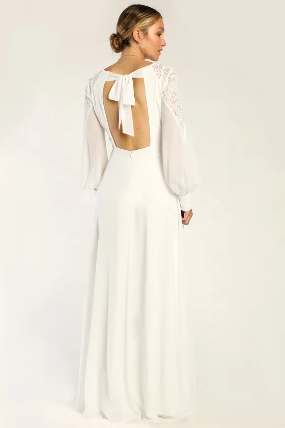 Astra White Lace Long Sleeve Backless Maxi Dress sold by Lulus product image thumbnail 2