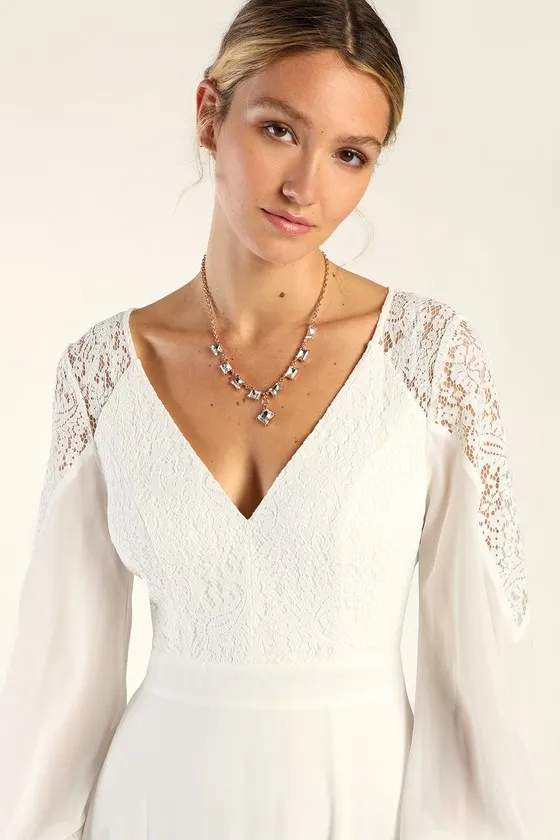 Astra White Lace Long Sleeve Backless Maxi Dress sold by Lulus product image thumbnail 3