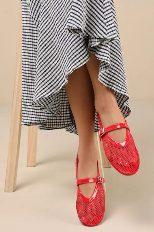 Nolita Red Mesh Buckle Ballet Flats sold by Lulus
