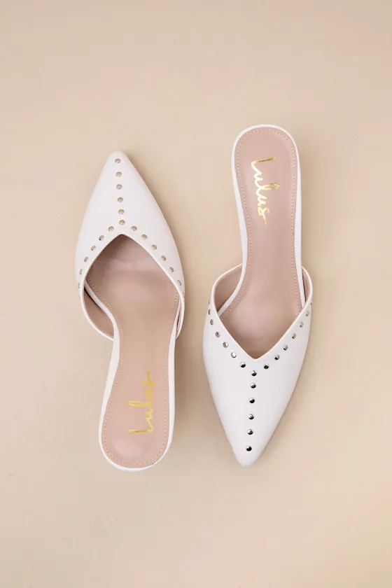 Drayton White Studded Pointed-Toe Mule Pumps sold by Lulus product image thumbnail 3