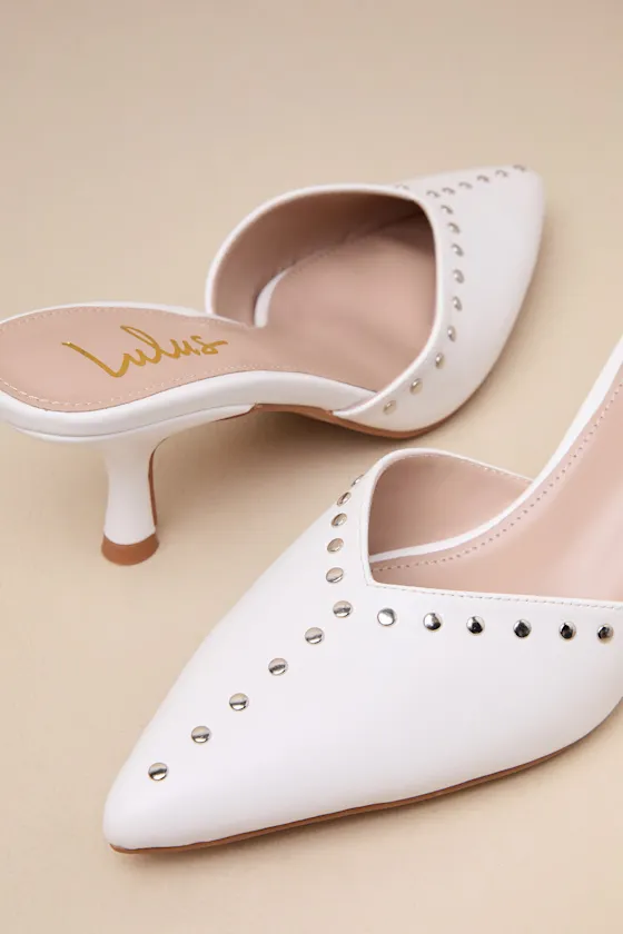 Drayton White Studded Pointed-Toe Mule Pumps sold by Lulus product image thumbnail 4