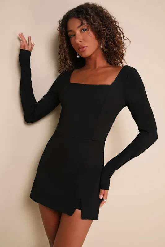 Constant Charm Black Long Sleeve Square Neck Romper sold by Lulus