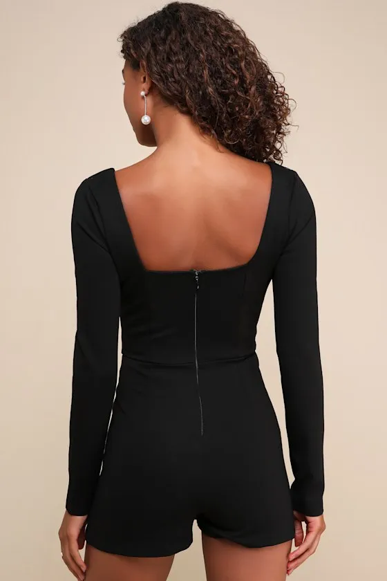 Constant Charm Black Long Sleeve Square Neck Romper sold by Lulus product image thumbnail 2