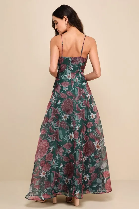 Enchanting Entrance Green Floral Organza Keyhole Maxi Dress sold by Lulus product image thumbnail 2