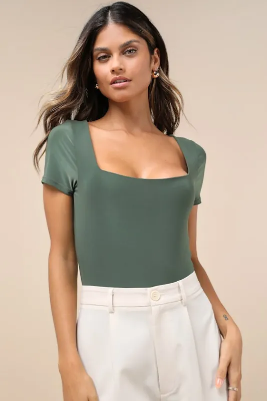 Perfect Possibility Olive Green Short Sleeve Bodysuit sold by Lulus