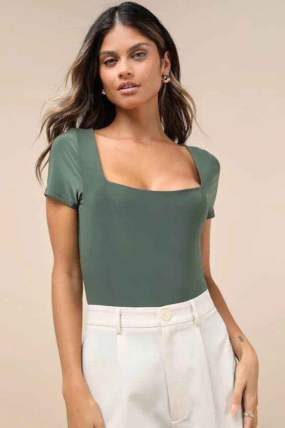 Perfect Possibility Olive Green Short Sleeve Bodysuit sold by Lulus