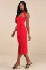 Irresistible Silhouette Red Backless Bustier Halter Midi Dress sold by Lulus