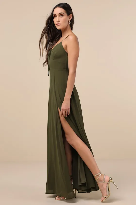 Marveled Beauty Olive Green Sleeveless Tie-Front Maxi Dress sold by Lulus product image thumbnail 3