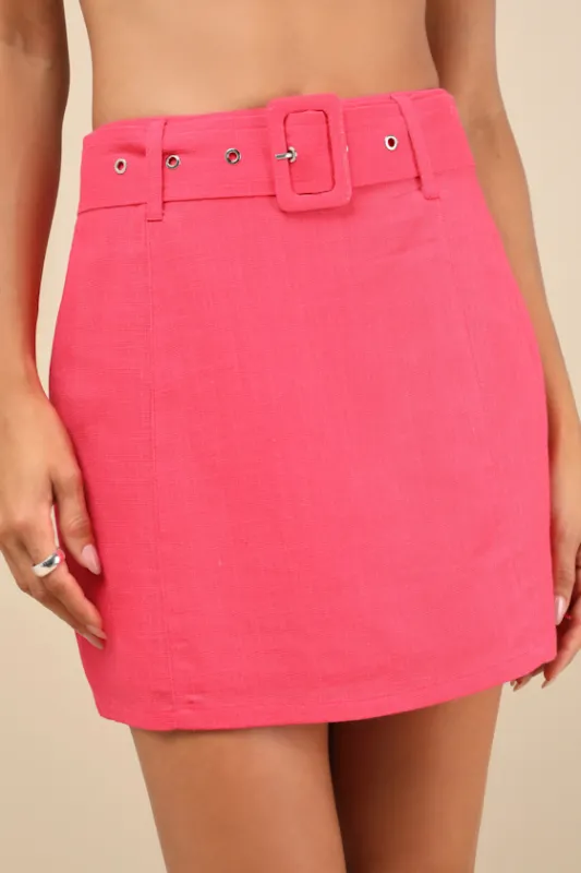 Trendsetting Option Hot Pink Belted High-Rise Mini Skirt sold by Lulus
