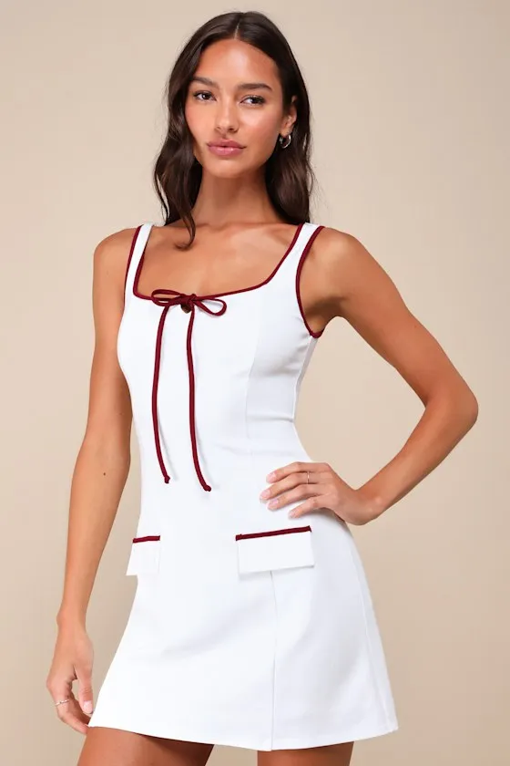 Cutest Allure Ivory Bow Square Neck Sleeveless Mini Dress sold by Lulus