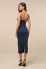 Sophisticated Soiree Navy Blue Bustier Midi Bodycon Dress sold by Lulus