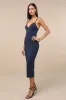 Sophisticated Soiree Navy Blue Bustier Midi Bodycon Dress sold by Lulus