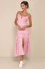 Delightful Cuteness Pink Lace Ruffled Button-Up Maxi Dress sold by Lulus
