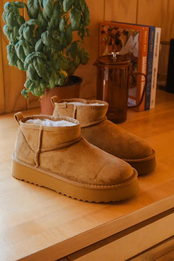 Breckenridge Chestnut Suede Faux Fur Platform Ankle Booties sold by Lulus