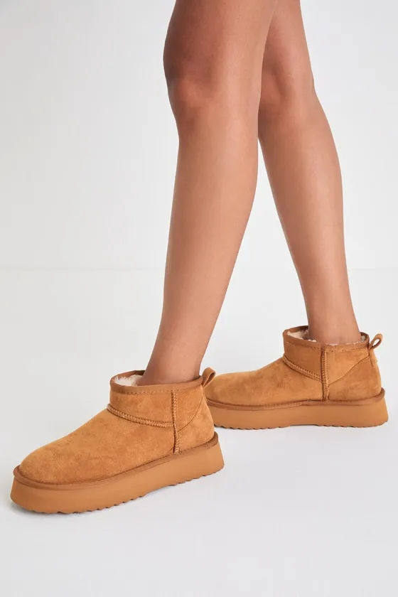 Breckenridge Chestnut Suede Faux Fur Platform Ankle Booties sold by Lulus product image thumbnail 2