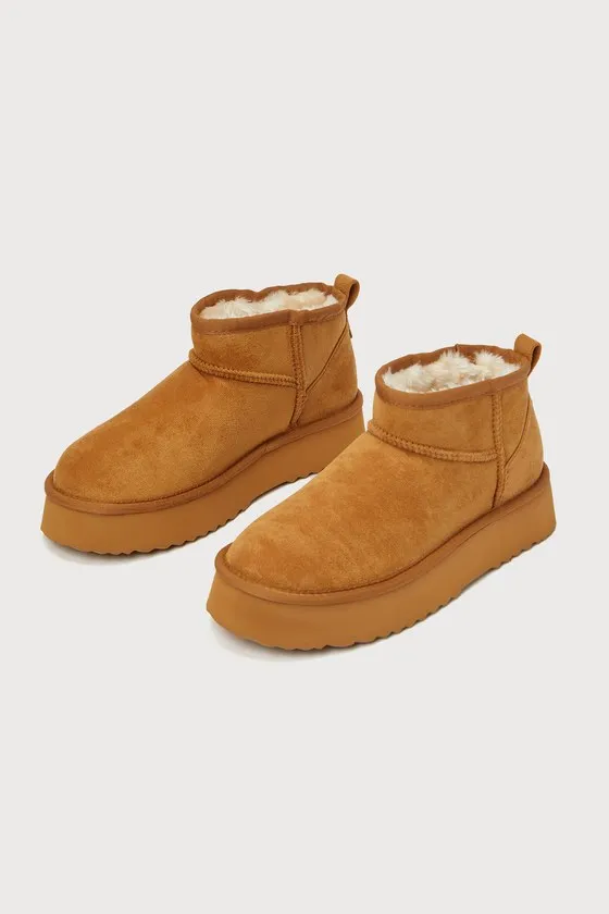 Breckenridge Chestnut Suede Faux Fur Platform Ankle Booties sold by Lulus product image thumbnail 3
