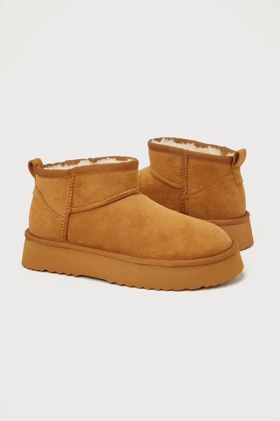 Breckenridge Chestnut Suede Faux Fur Platform Ankle Booties sold by Lulus product image thumbnail 4
