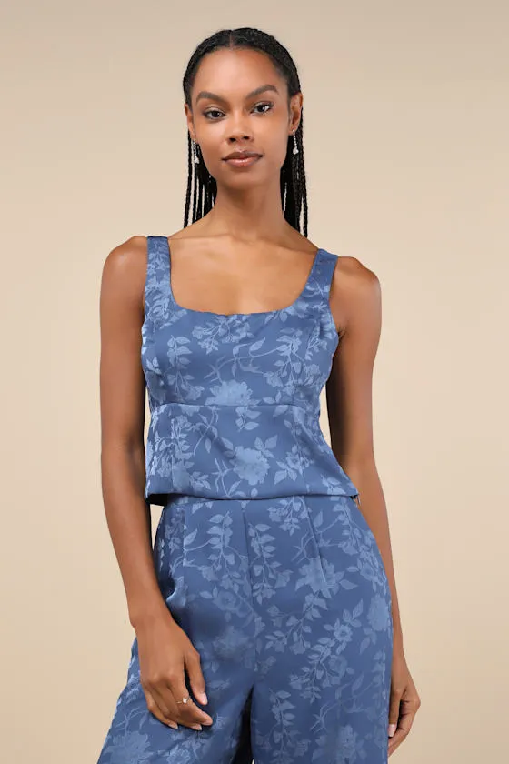Significant Elegance Dark Blue Floral Jacquard Crop Top sold by Lulus
