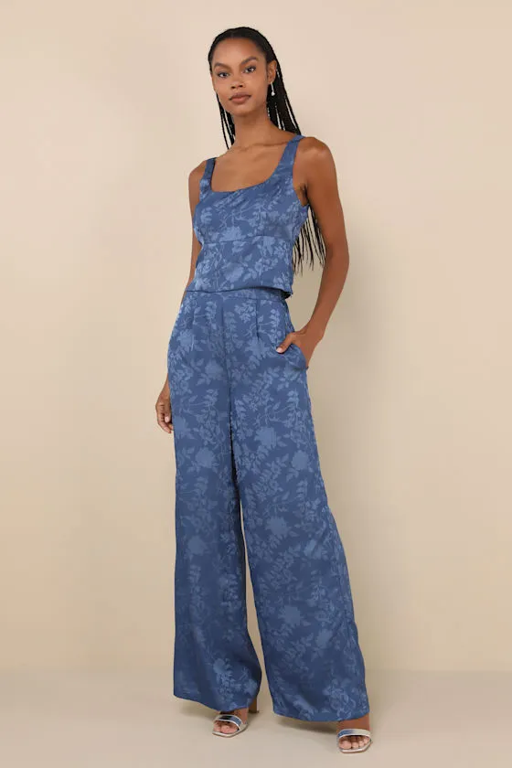 Significant Elegance Dark Blue Floral Jacquard Crop Top sold by Lulus product image thumbnail 2