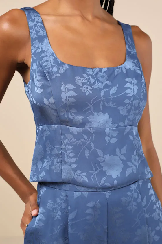 Significant Elegance Dark Blue Floral Jacquard Crop Top sold by Lulus product image thumbnail 4