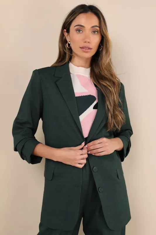 Bold Poise Dark Green Button-Front Blazer sold by Lulus