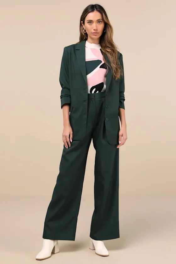 Bold Poise Dark Green Button-Front Blazer sold by Lulus product image thumbnail 2