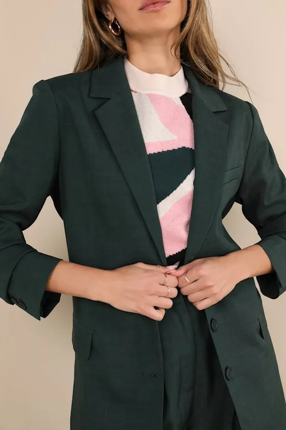 Bold Poise Dark Green Button-Front Blazer sold by Lulus product image thumbnail 4
