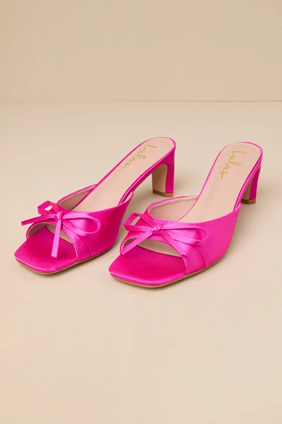 Gilzean Hot Pink Satin Bow High Heel Slide Sandals sold by Lulus product image thumbnail 2