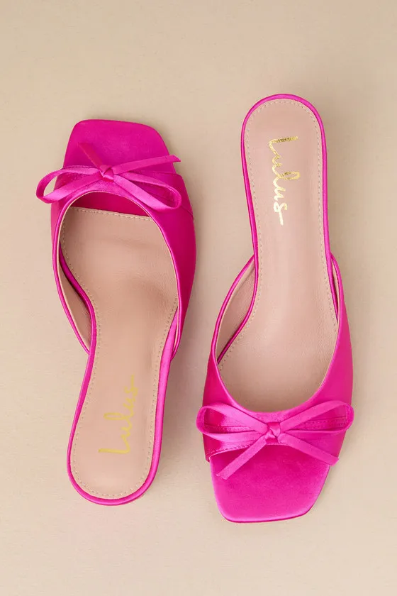 Gilzean Hot Pink Satin Bow High Heel Slide Sandals sold by Lulus product image thumbnail 3