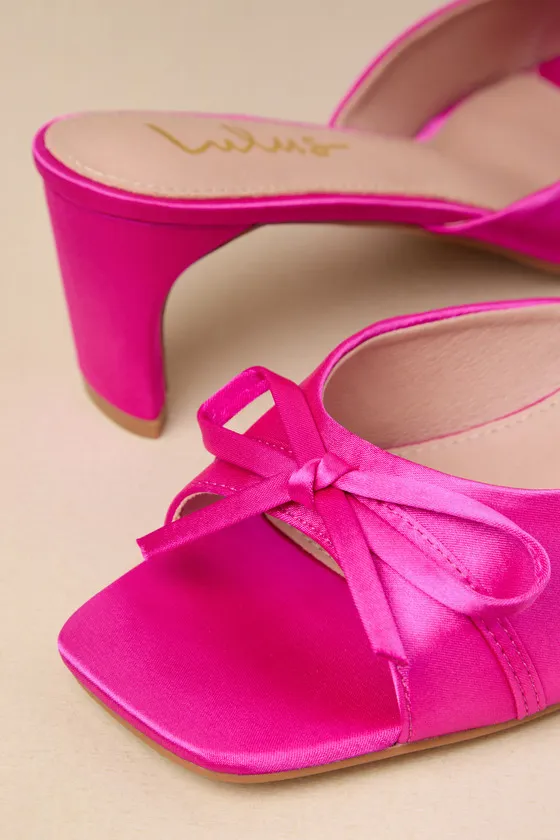 Gilzean Hot Pink Satin Bow High Heel Slide Sandals sold by Lulus product image thumbnail 4