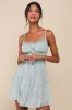 Flirty Dreamer Sage Floral Bustier Lace Ribbon Mini Dress sold by Lulus