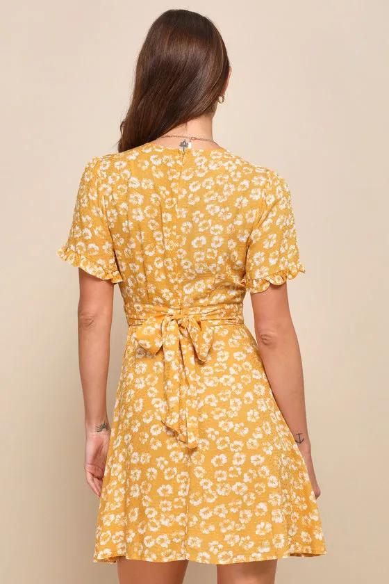 Garden Explorer Mustard Yellow Floral Print Mini Dress sold by Lulus product image thumbnail 3