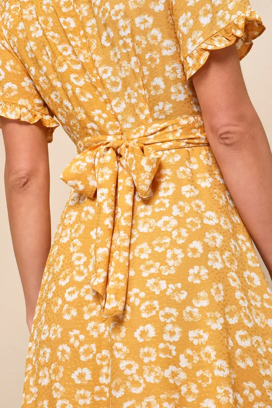 Garden Explorer Mustard Yellow Floral Print Mini Dress sold by Lulus product image thumbnail 4