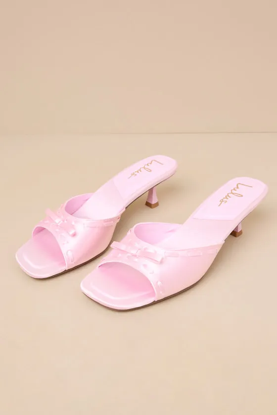 Gennie Pink Satin Bow Kitten Heel Slide Sandals sold by Lulus product image thumbnail 2