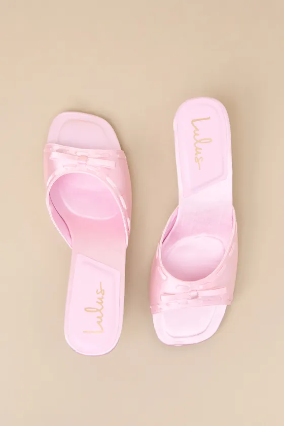 Gennie Pink Satin Bow Kitten Heel Slide Sandals sold by Lulus product image thumbnail 3