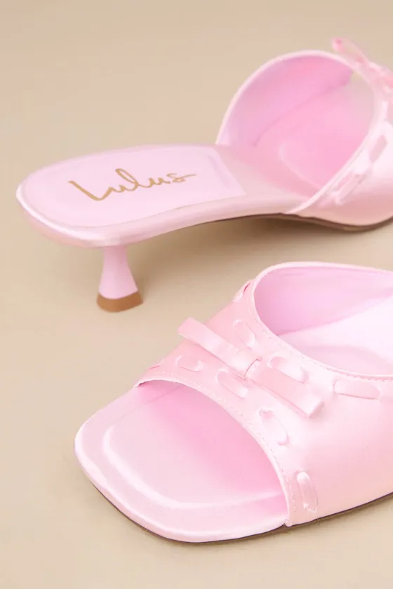 Gennie Pink Satin Bow Kitten Heel Slide Sandals sold by Lulus product image thumbnail 4