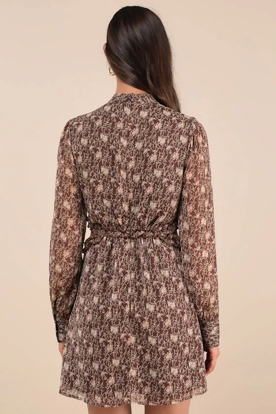 Autumn Bliss Brown Floral Print Long Sleeve Cutout Mini Dress sold by Lulus product image thumbnail 2