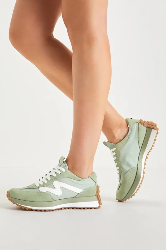 Campo Sage Green and White Suede Color Block Sneakers sold by Lulus