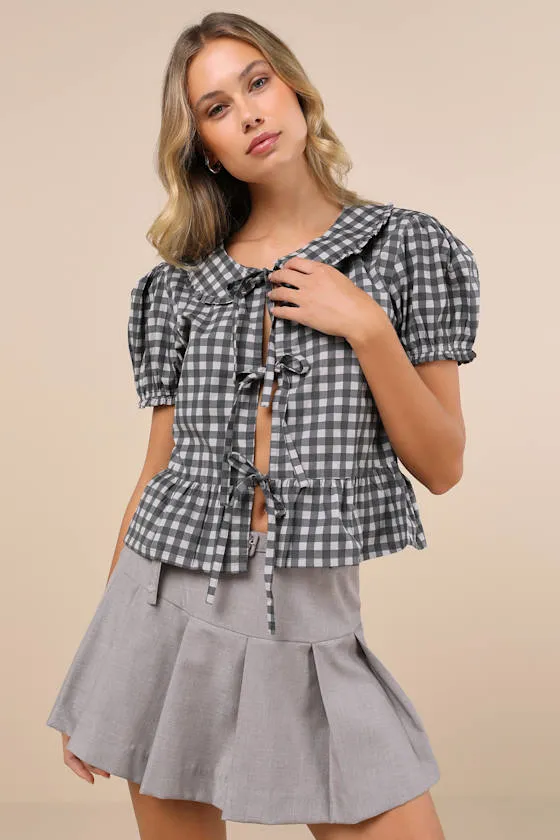 Talora Black Gingham Tie-Front Top sold by Lulus