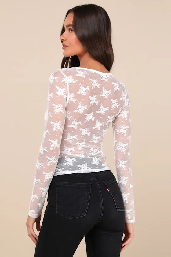 Decadently Sweet White Lace Sheer Back Long Sleeve Top sold by Lulus product image thumbnail 2